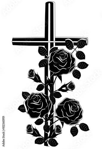 Black and White Kreuz mit Rosen Stock Vector | Adobe Stock