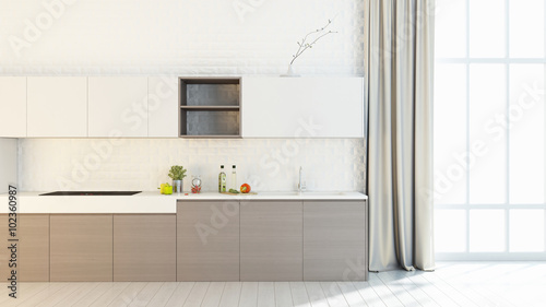 Bright kitchen interior 3D render © Roman King