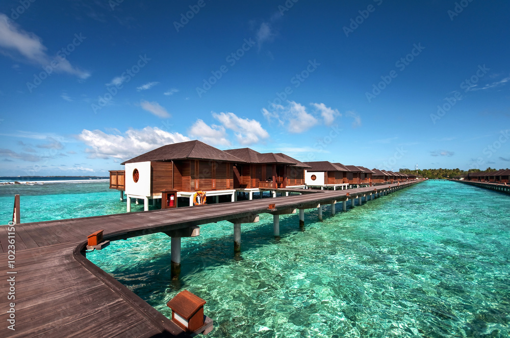 Luxury water villas of the Maldivian resort