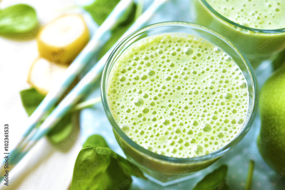 Green smoothie with apple,banana and spinach. Green smoothie with apple,banana and spinach.