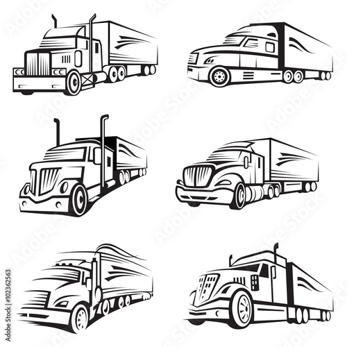 monochrome collection of a trucks with trailer
