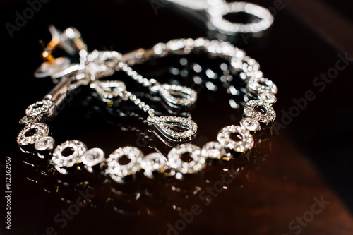 Elegant luxury bridal earrings. Wedding details photo