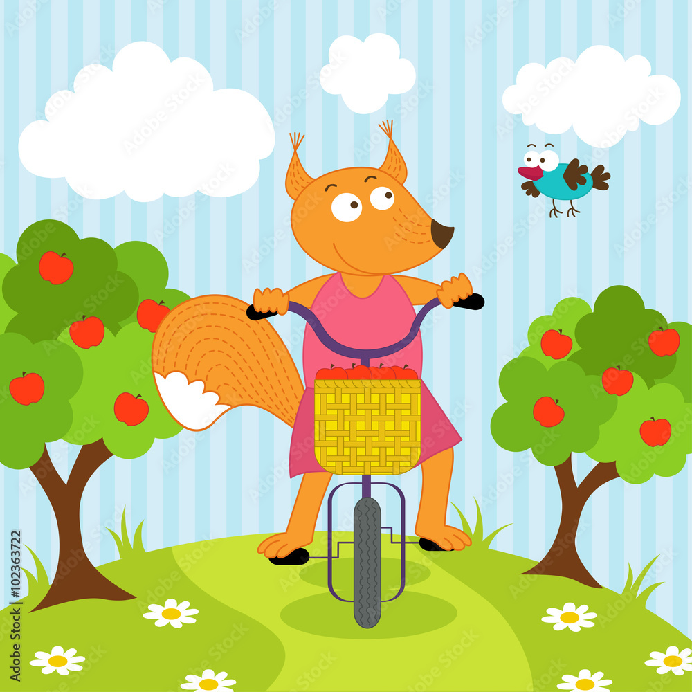 Naklejka premium squirrel riding bicycle - vector illustration, eps