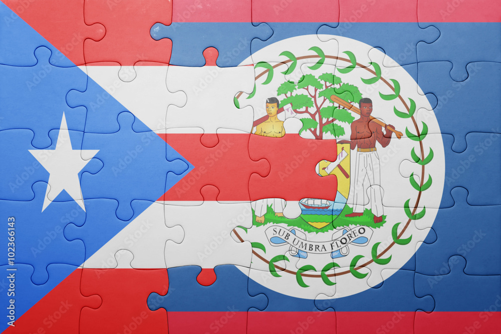 puzzle with the national flag of belize and puerto rico