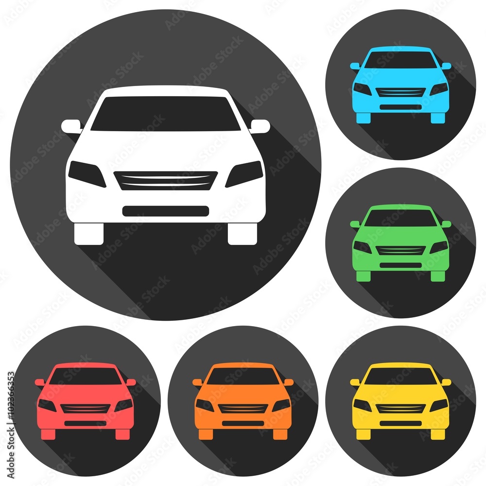 Car icons set with long shadow Car icons set with long shadow