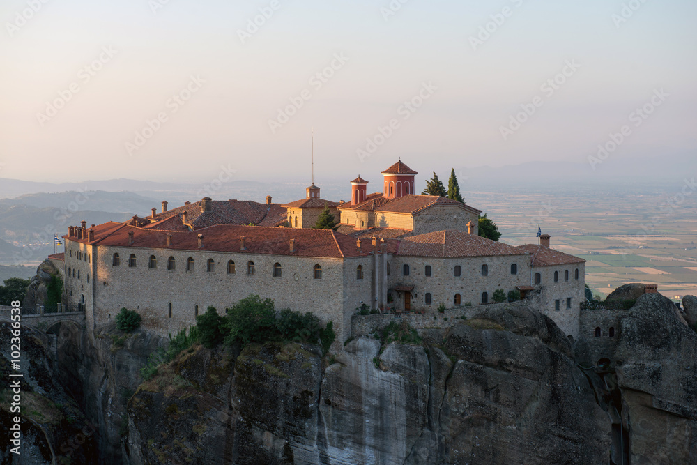 The Holy Monastery of St. Stephen in Meteora - complex of Eastern Orthodox monasteries at sunrise, Greece