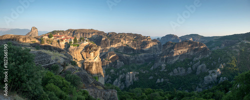 Monastery of the Holy Trinity in Meteora - complex of Eastern Orthodox monasteries at sunrise, Greece