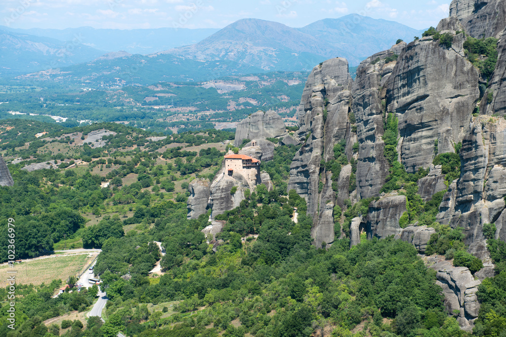 The Holy Monastery of St. Nicholas Anapausas. Beautiful Meteora mountains landscape, Greece