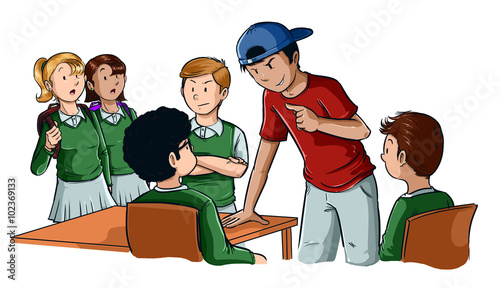 Ilustración de niño siendo acosado en el colegio problemática social bullying  photo