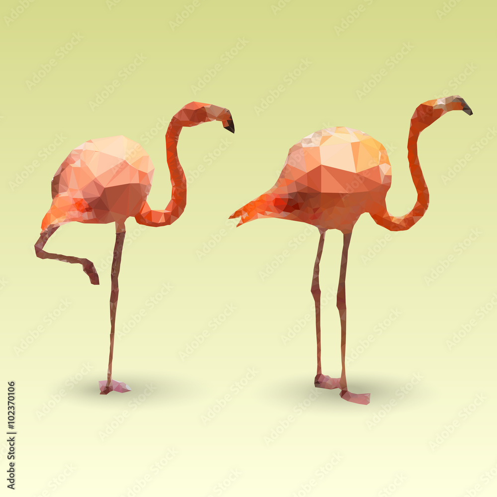 Fototapeta Flamingos made with triangles. Vector polygonal illustration
