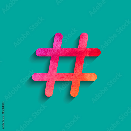 Watercolor Social network hashtag icon. Vector design.