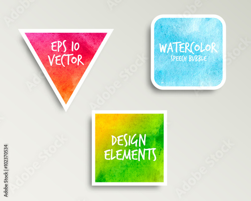 Watercolor Speech bubble set. Vector design.