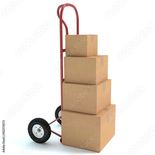 3d illustration of a hand truck with boxes