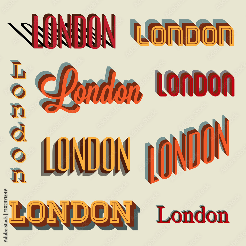 3D Retro typography set, London, editable vector design.