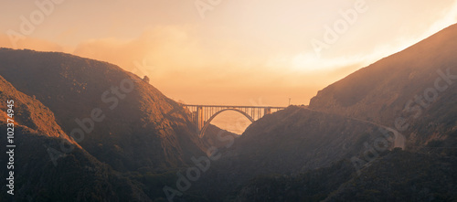 Panorama of a bridge on Pacific coast highway route 101 photo