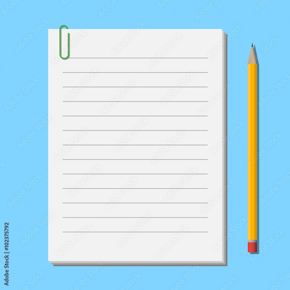 Pencil near sheets of paper with clip Pencil near sheets of paper with clip