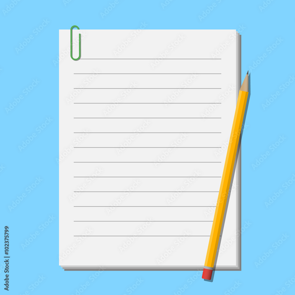 Pencil on sheets of paper with clip