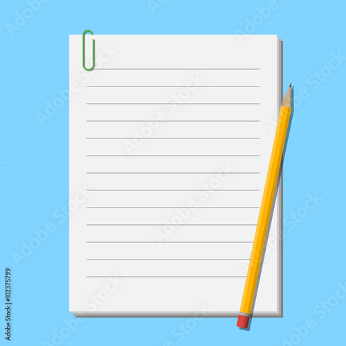 Pencil on sheets of paper with clip