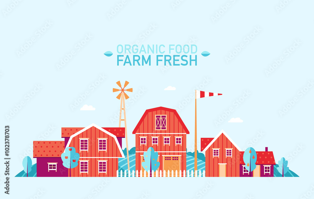 Farm landscape flat organic food fresh vector