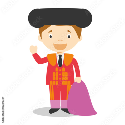 Bullfighter character dressed on red and gold. 