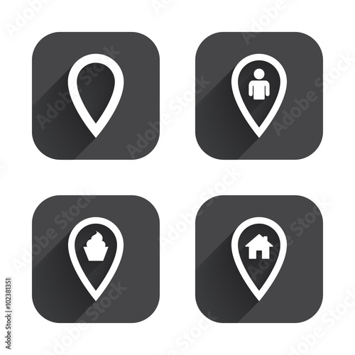 Free Download Map pointer icons. Home, food and user location. - GFXLoad