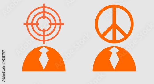 Peace sign and target as human heads