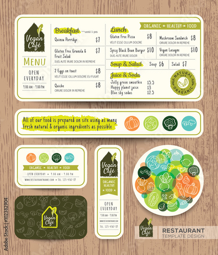 Vegetarian and vegan healthy restaurant cafe set menu graphic design template