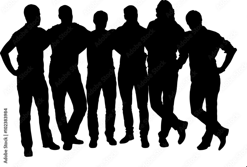 Vector silhouette of a group of people or friends standing