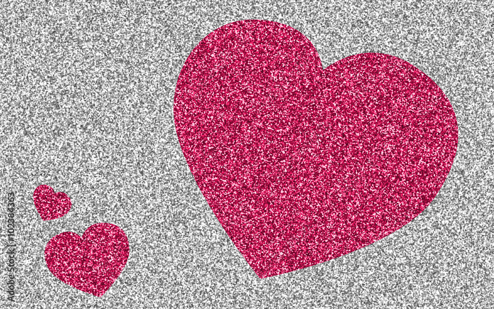 Obraz premium Pink giltter heart on silver glitter