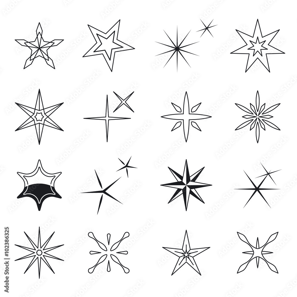 Star icons. Black stars of different shape on white background. Vector illustration. Star icons. Black stars of different shape on white background. Vector illustration.