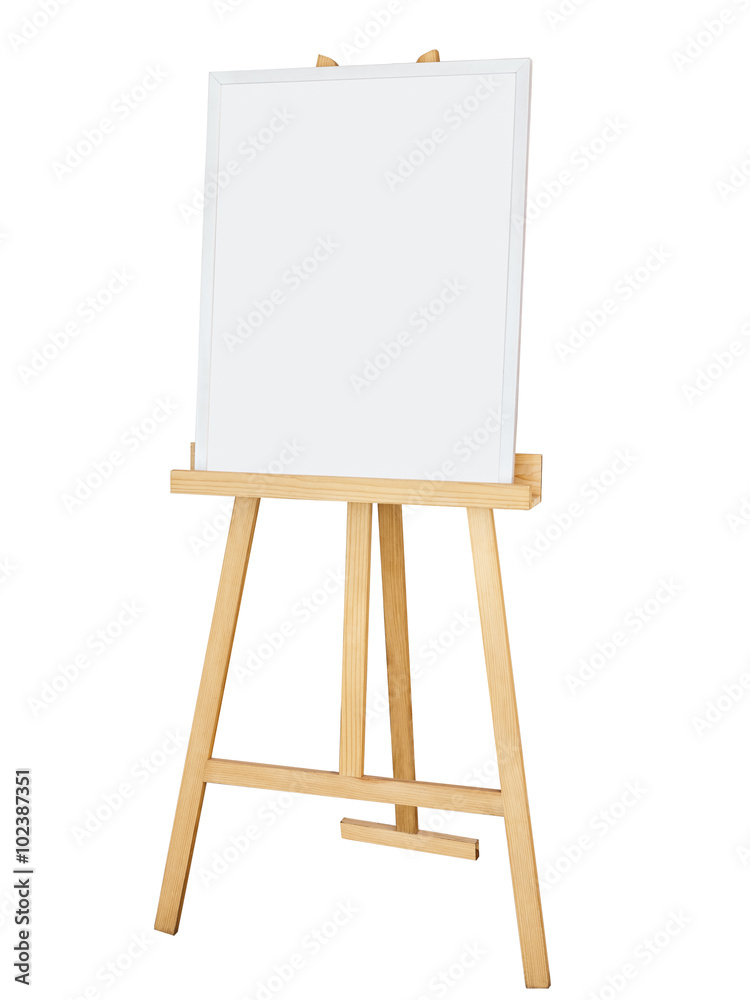 Painting stand wooden easel with blank canvas poster board Stock