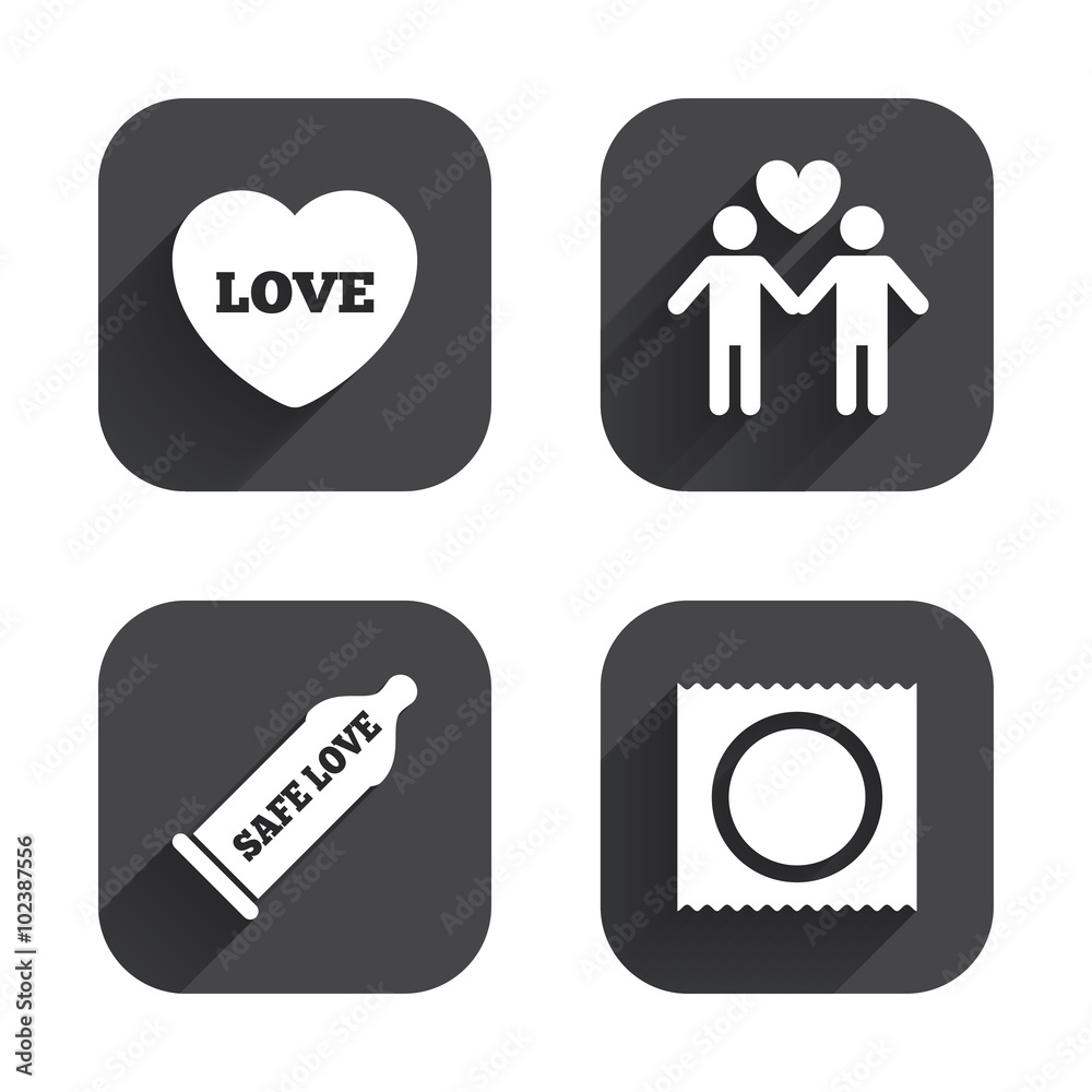 Condom safe sex icons. Lovers Gay couple sign. Condom safe sex icons. Lovers Gay couple sign.