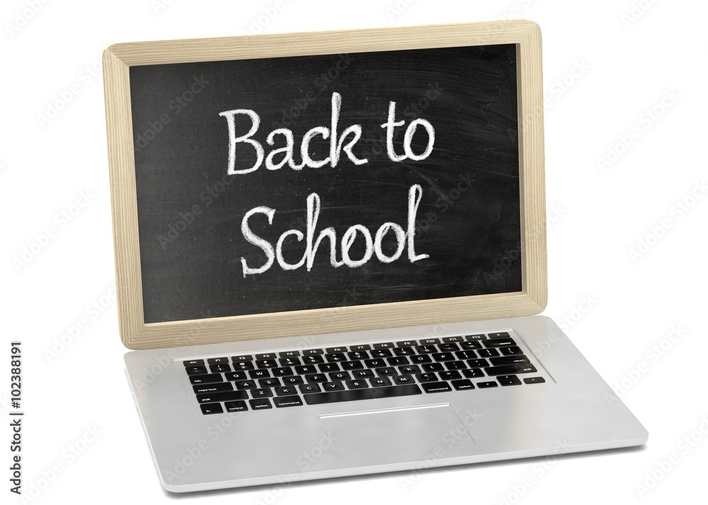 Laptop with chalkboard, back to school, online education concept Laptop with chalkboard, back to school, online education concept