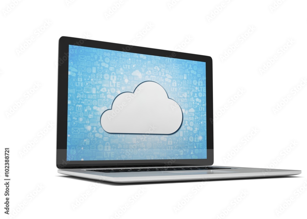 3d rendering of a laptop with cloud concept 3d rendering of a laptop with cloud concept