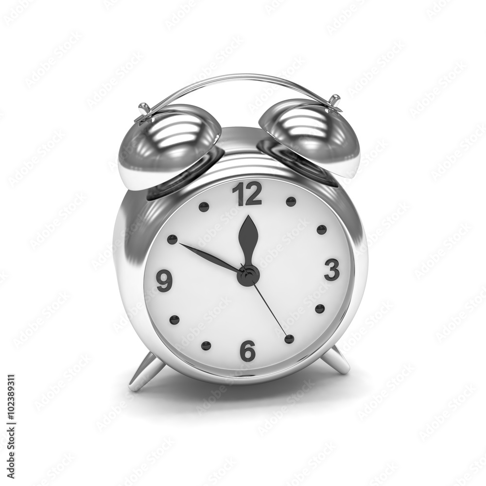 Chrome alarm clock on white Chrome alarm clock on white