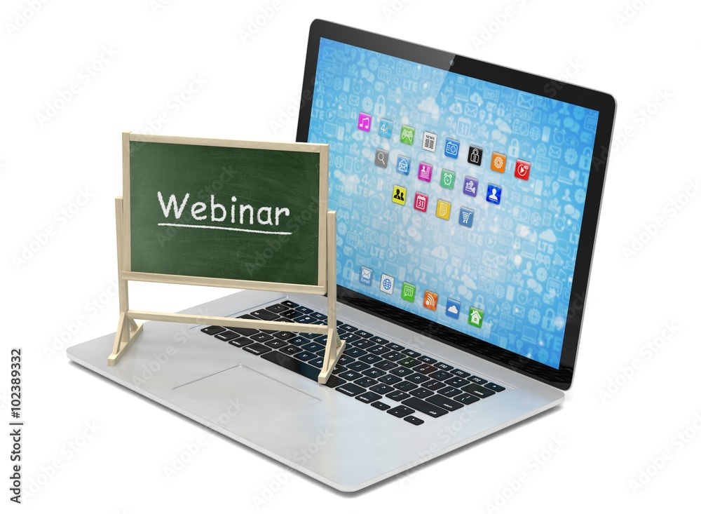 Laptop with chalkboard, webinar, online education concept Laptop with chalkboard, webinar, online education concept