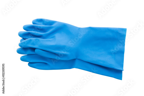 blue rubber gloves isolated on white background