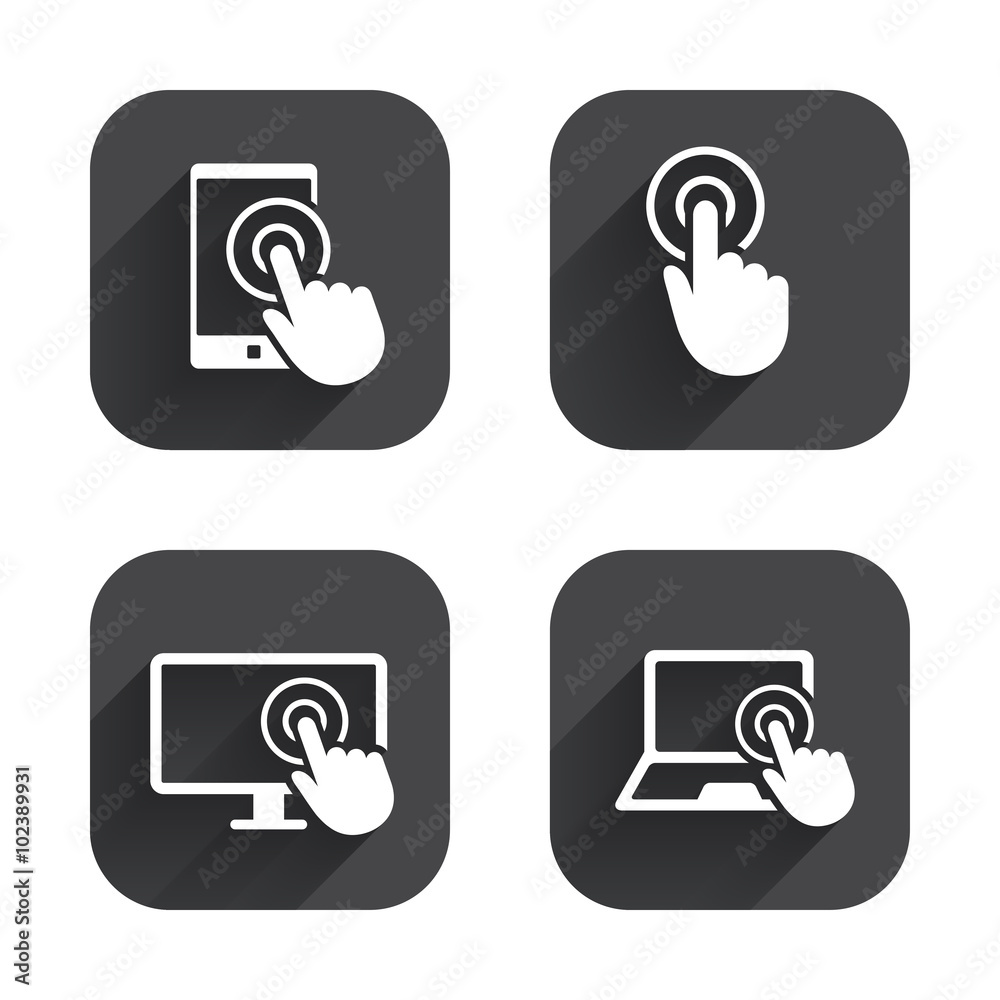 Touch screen smartphone. Hand pointer symbols. Touch screen smartphone. Hand pointer symbols.