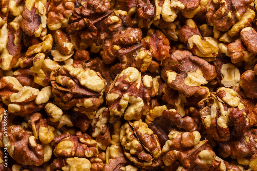 Big shelled walnuts background