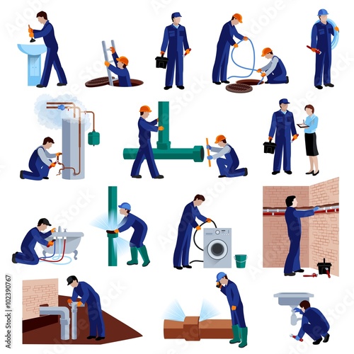 Plumber icons set