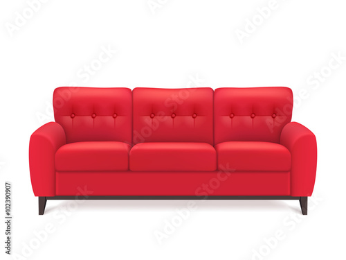 Red Leather Sofa Realistic Illustration