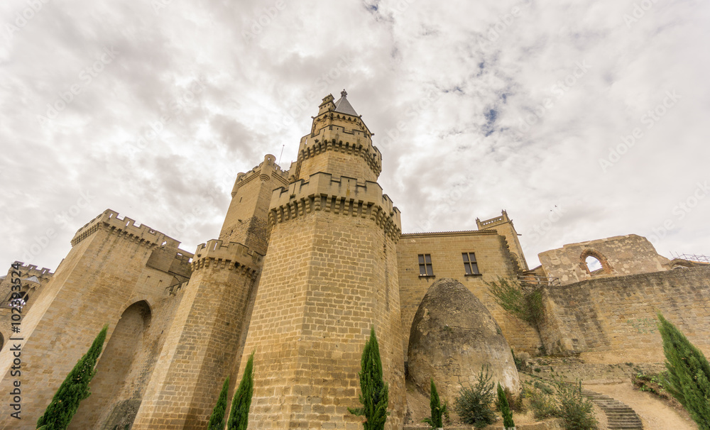 Olite Castle with cloudy sky in Navarra, Spain Olite Castle with cloudy sky in Navarra, Spain