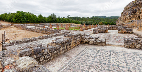 Roman ruins of Conimbriga. Overal view of the Swastika Domus, with the rooms, the peristyle and garden. Conimbriga, in Portugal, is one of the best preserved Roman cities on the west of the empire.