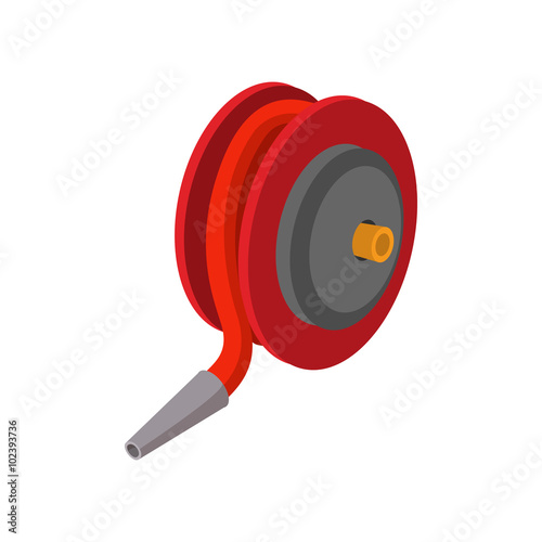 Red fire hose winder roll reels cartoon icon 