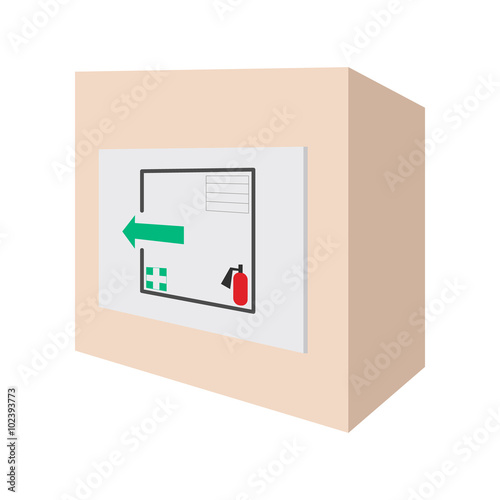 Evacuation plans and fire extinguishe cartoon icon