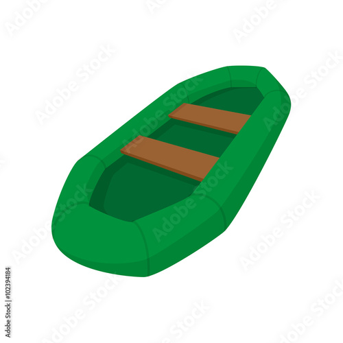 Green inflatable boat with oars cartoon icon