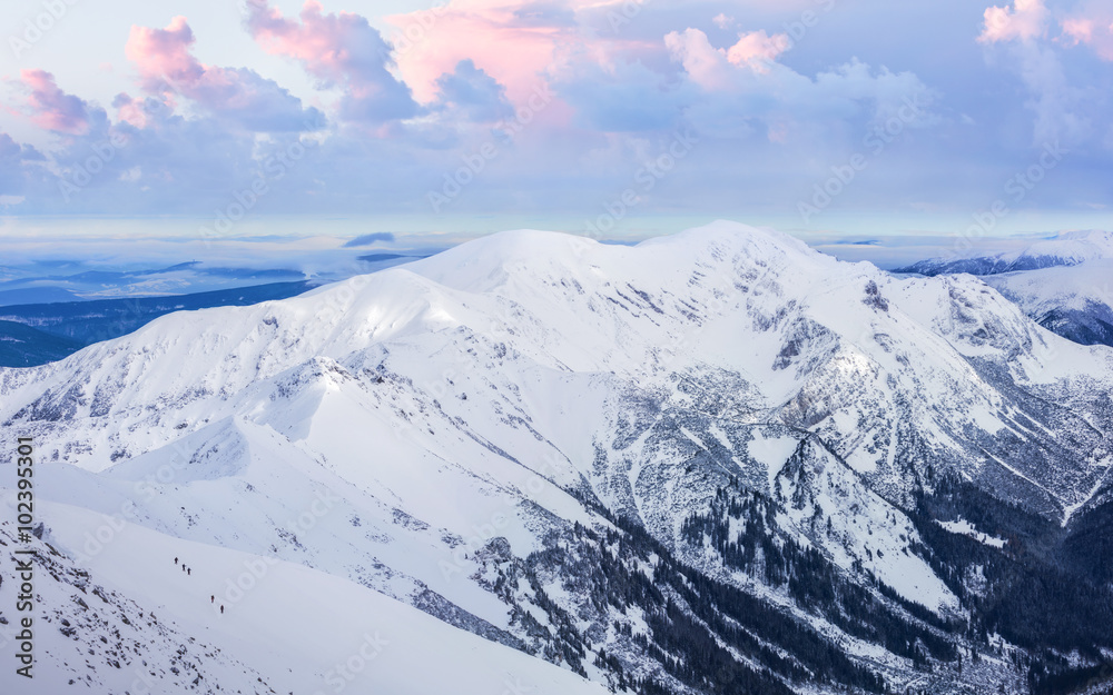 Winter landscape of high snowy mountains Winter landscape of high snowy mountains