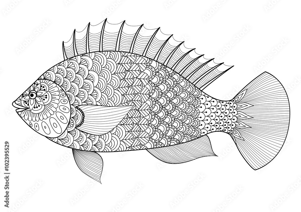 Fish Line Art Color Fish line art zentangle style for coloring book for adult,tattoo,logo ...