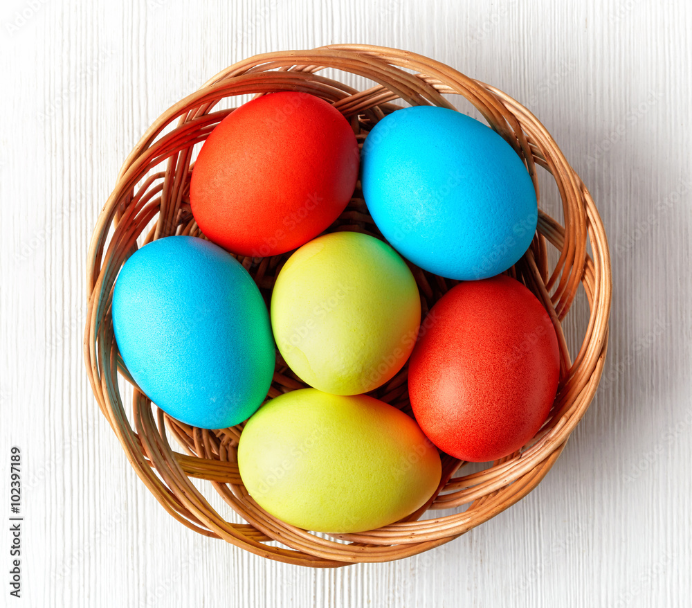 Easter eggs in a wicker basket Easter eggs in a wicker basket