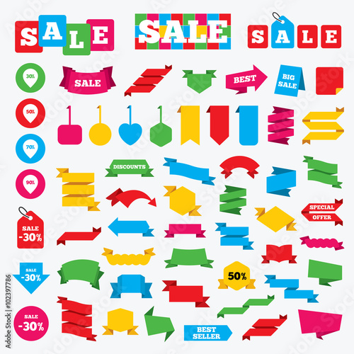 Sale pointer tag icons. Discount symbols.